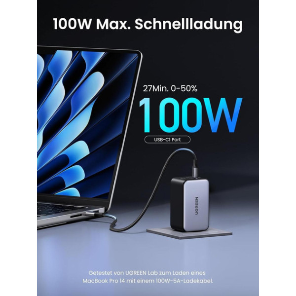 Зарядний пристрій Ugreen Nexode X756 USB C Charger 100W Mini GaN з 3 портами Grey